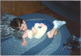 Josh asleep in the kitchen floor